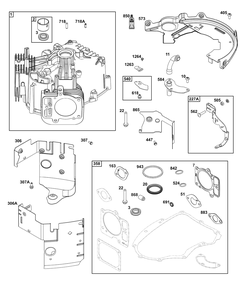 Cylinder Group Diagram and Parts List for 44U777-0015-G1 400000 - 699999 Briggs and Stratton Engine